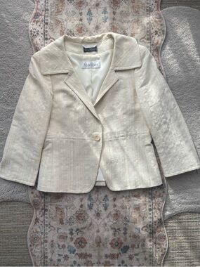 MaxMara Cream Textured Single-Button Cropped Cotton Silk Blazer
